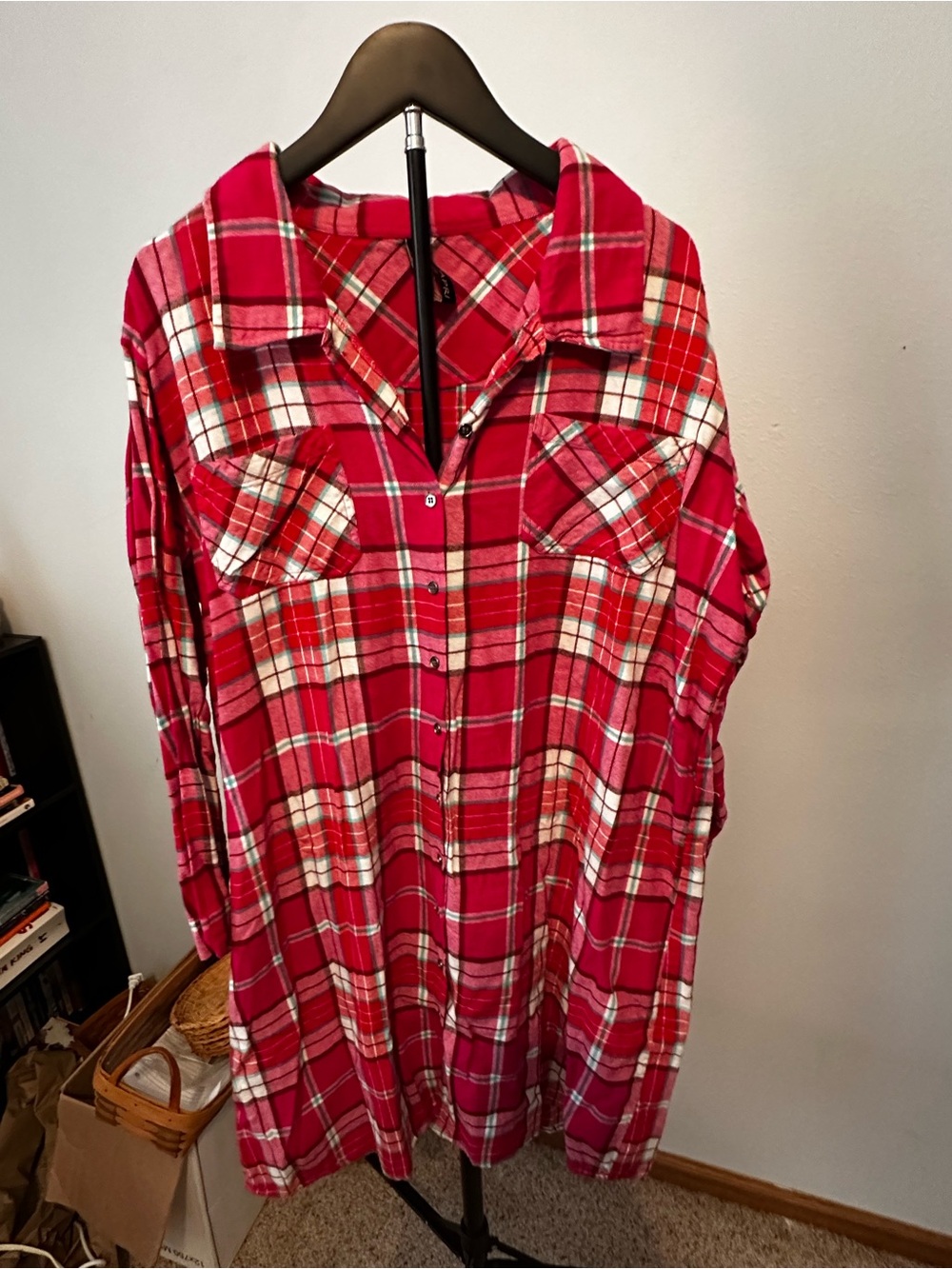Nina Capri Red Plaid Flannel Shirt Dress – 100% Cotton – Size 2XL
